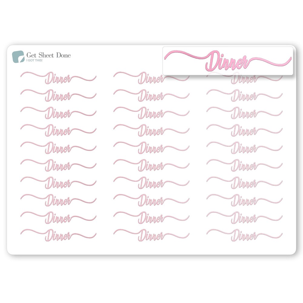 Dinner Script Planner Stickers / 30 Gold Foiled Text Headers (1.5”) /  PINK