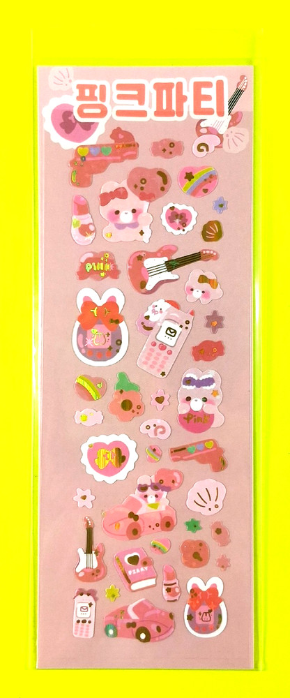 Girly Stuff Pink Party Bunny Rabbits Kawaii 1 Sheet Korean Sticker Pack