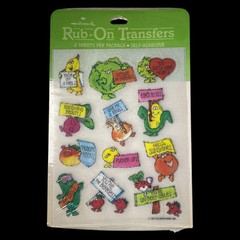 NEW Vintage 1981 Hallmark Rub On Transfers Fruit & Vegetable Quotes 2 Sheets/pk