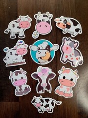 STICKERS x 10 Happy Cow Face Standing Sitting Strawberry Baby Flower JH23