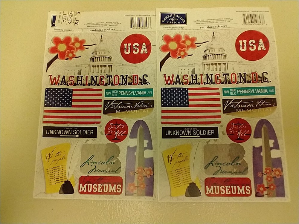 (2) Karen Foster Cardstock Sticker Washington DC Destinations Acid Free 5/29/23