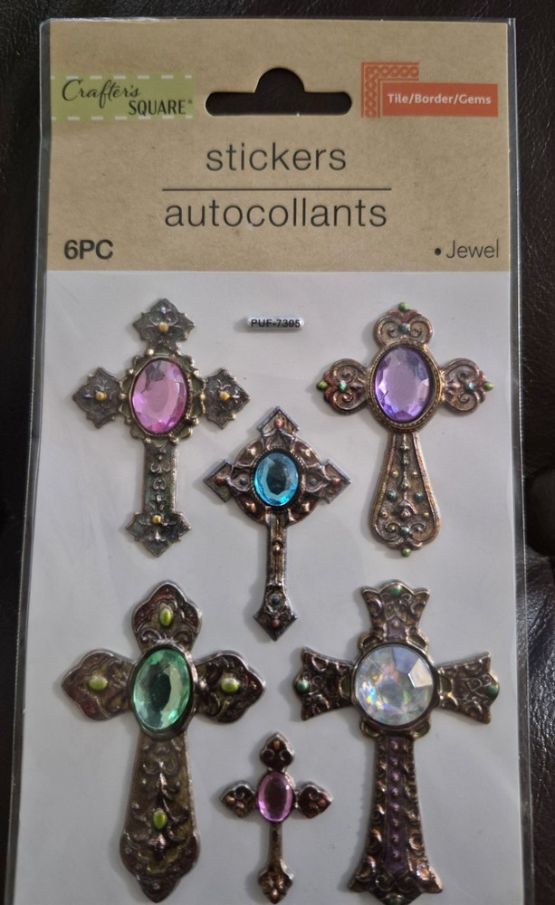 Cross Jeweled Adhesive Raised Stickers