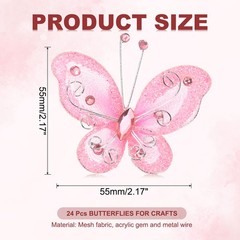 24Pcs Butterflies for Crafts, 2.2″ Organza Butterflies, Light Pink
