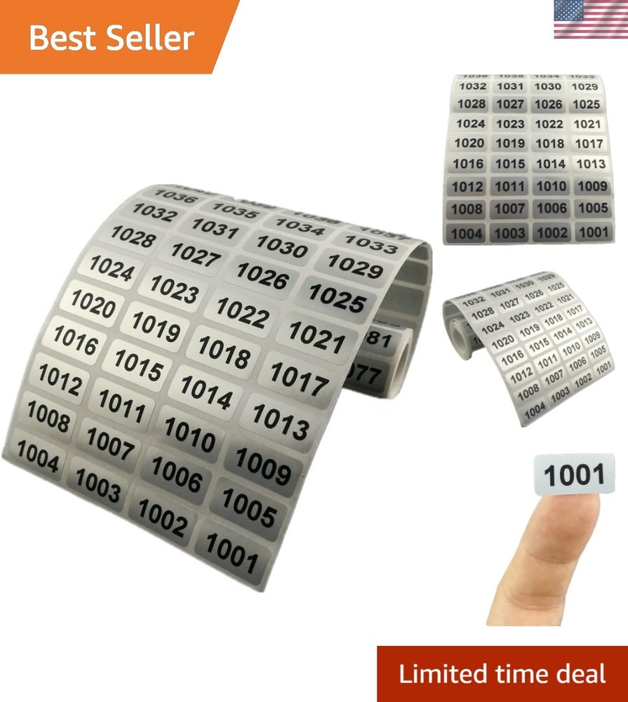 Waterproof Consecutive Number Inventory Stickers – Black on Silver, 1000 Count