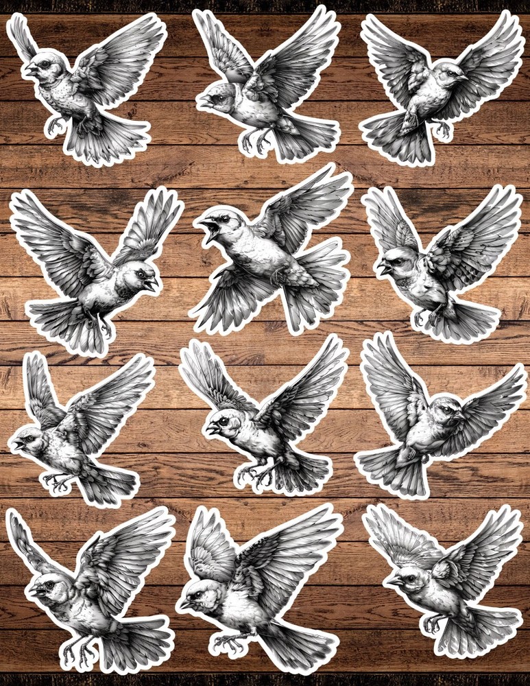 Black And White Swallow Die Cut Stickers Set Scrapbooking Laptop Waterbottle