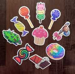 STICKERS x 10 Candy Bon Bons Cupcake Donut Chocolate Lollipop CAN3