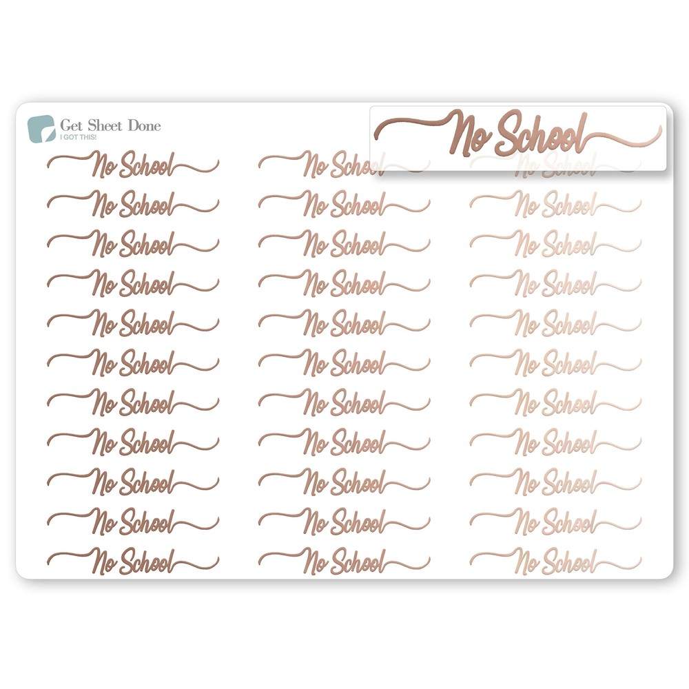 No School Script Planner Stickers / 30 ROSE Gold Foiled Text Headers (1.5″)