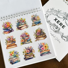 144 Pcs Stacked Books Four Seasons Sticker for Journaling Notebooks, Sketchbook