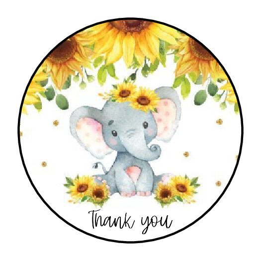 30 1.5″ THANK YOU SUNFLOWER ELEPHANT ROUND ENVELOP SEALS STICKERS FAVOR LABELS