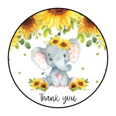 30 1.5″ THANK YOU SUNFLOWER ELEPHANT ROUND ENVELOP SEALS STICKERS FAVOR LABELS