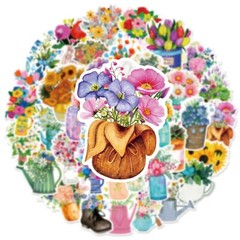 50pcs Retro Flower Stickers, Rose Lily Plants Leaf Stickers, 205