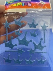 Vtg Darice Foamies Foam Stickers Blue Princess Crown Wand Queen Fairy Glitter