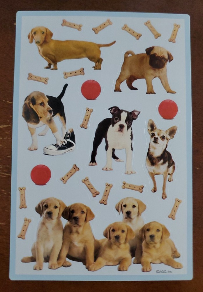 American Greetings Kitten Puppy Dog themed sticker sheet, puppies and dog bones