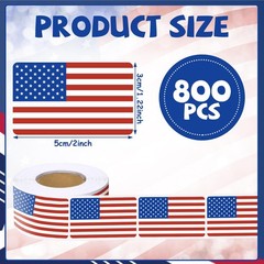 800 Pcs American Flag Stickers Roll 4th July USA Patriotic Red White Blue Decals