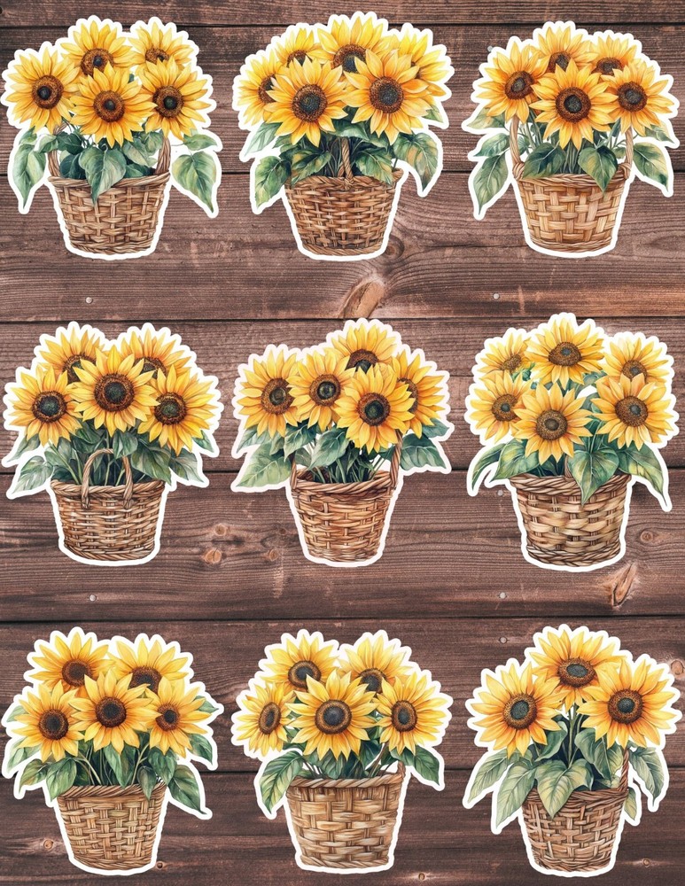 Sunflowers Die Cut Vinyl Stickers Set Scrapbooking Laptop WaterBottle