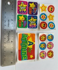 Vintage 90s Stickers happy smiley sun face super star A+ school student reward