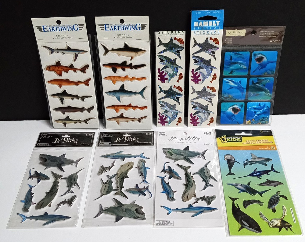 Scrapbooking Sticker Lot of 9 Packages Sharks 3D Ocean Fish Shark Dimensional