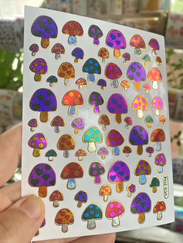 Sparkle Retro Mushrooms Sticker Sheet (1 Sheet, 4×5 In., .5-.75 In. Stickers)