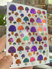 Sparkle Retro Mushrooms Sticker Sheet (1 Sheet, 4×5 In., .5-.75 In. Stickers)