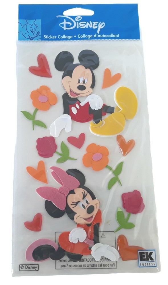 Disney Mickey Minnie Sticker Collage Love Flowers Hearts Puffy New Jolee’ s