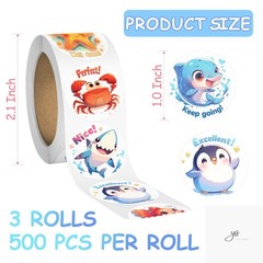 3 Rolls Animal Stickers for Kids, 1500 PCS Kids Stickers Bulk for Toddlers 2-4,