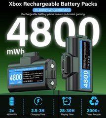 Rechargeable-Battery-Pack-for-Xbox-Controller, 2x4800mWh Batteries Pack with …
