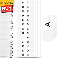 364PCS White Alphabet Tabs, A to Z 26 Letters Alphabet Stickers, Alphabetical Ta