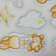Vintage Hallmark Stickers Bunnies Bear Heart Star Rainbow Cloud Baby 1984
