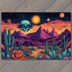 STICKER Purple Desert Cactus Skull Giant Eye Trippy Orange Sunset Colorful