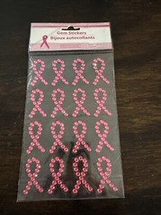 1 sheet of 16 pink ribbon gem stickers breast cancer awareness bling