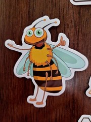 STICKERS x 5 Honey Bee Happy Apiculture Beehive Cartoon Large Sticker BEE6
