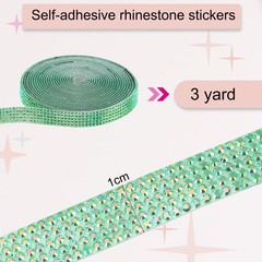 Self Adhesive Rhinestone Strips 3 Yards 0.4 Inch for Craft,Dark Green AB