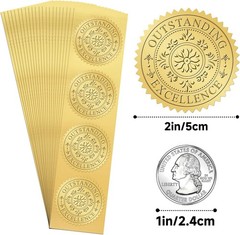 Gold Seals Stickers for Certificate – 2In 100Pcs Foil Embossed Outstanding Excel