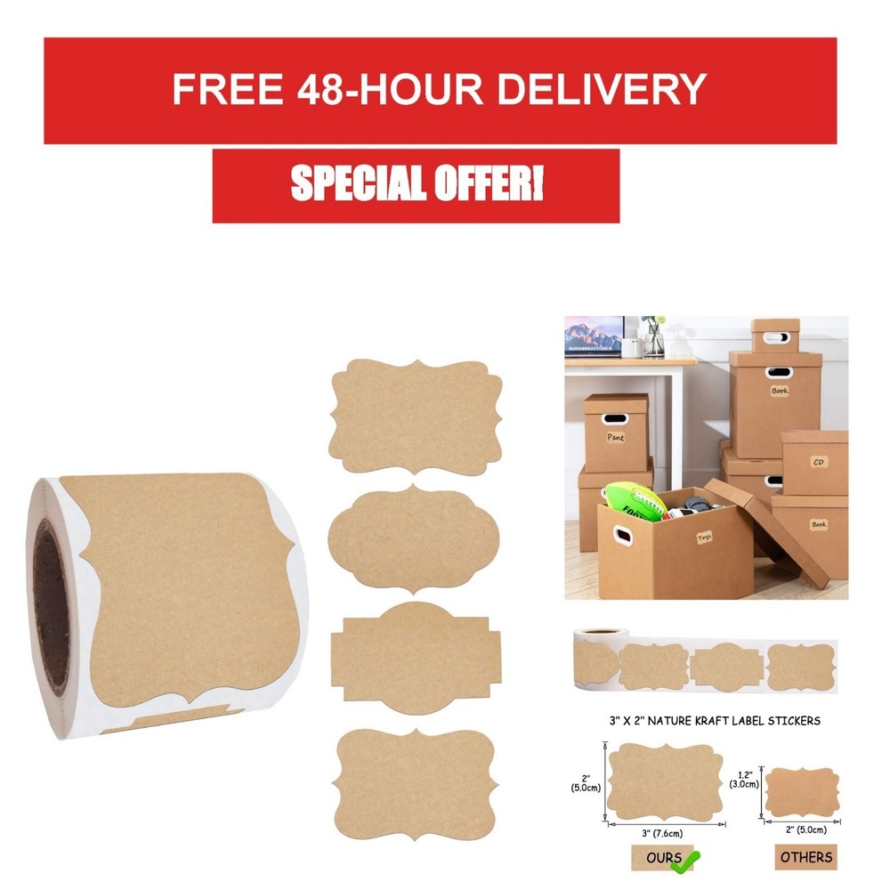 200PCS Kraft Label Stickers, 2″ x 3″ Writable Gift Labels – Self-Adhesive