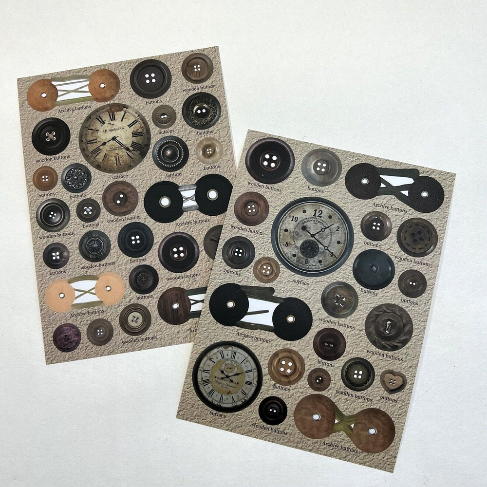 Vintage Style Button Stickers Scrapbooking Junk Journal Collage Card Making