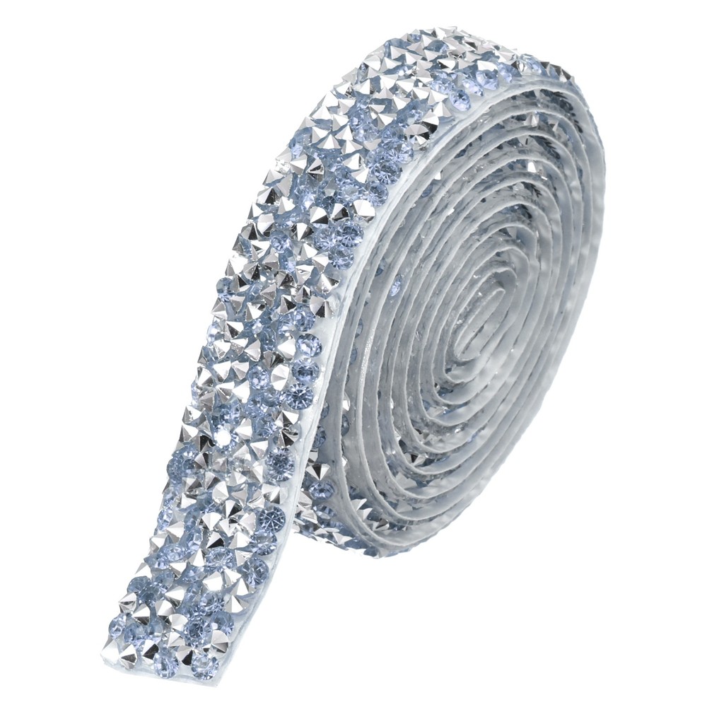 3/5 Inch x 1 Yard Crystal Rhinestone Sticker Ribbon Silver Light Blue