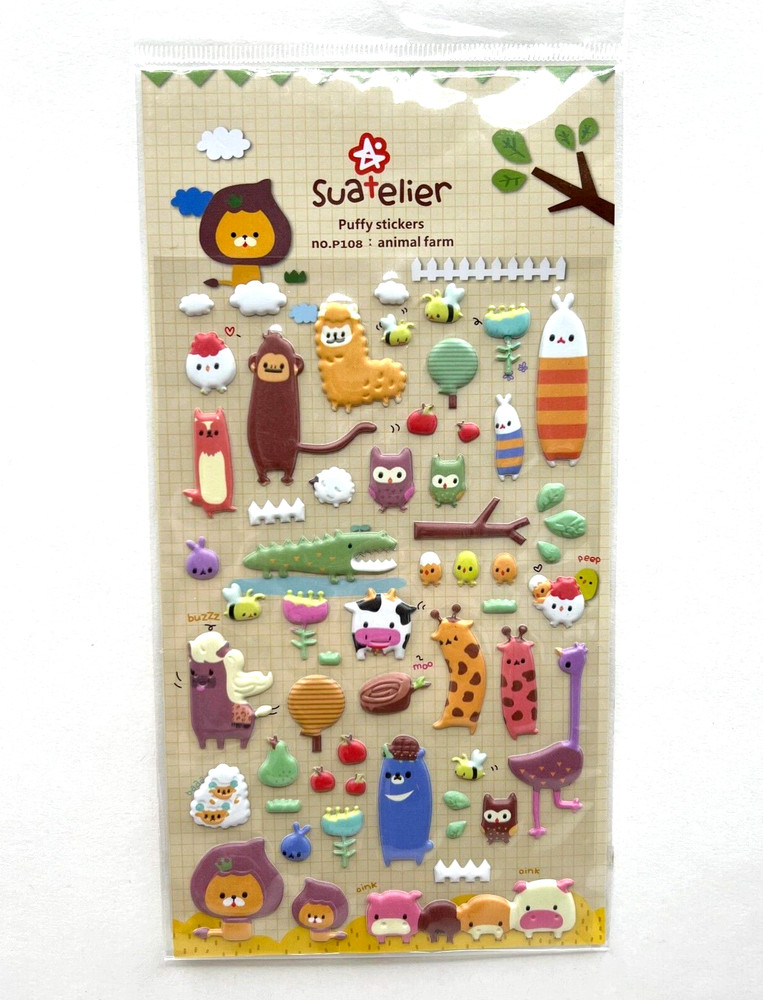 Animal Farm Puffy Sticker Sheet Cute Tiny Planner Scrapbooking Journaling Crafts