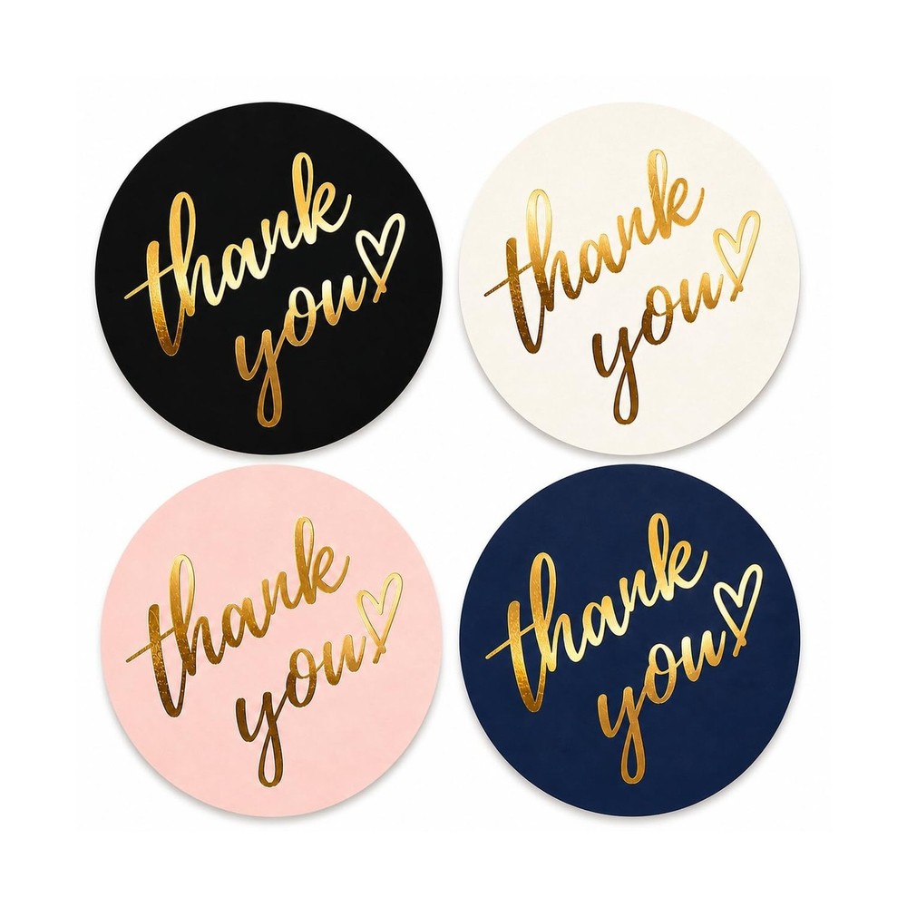500 PCS Thank You Stickers Roll – 1.5 Inch Round Gold Foil Stickers with H