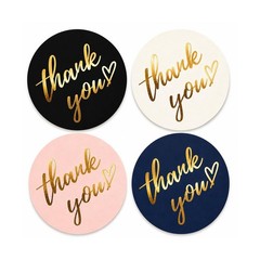 500 PCS Thank You Stickers Roll – 1.5 Inch Round Gold Foil Stickers with H