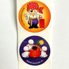 Vintage Halloween Stickers Ruth Morehead 8 pc Round Ghost Pumpkin Trick or Treat