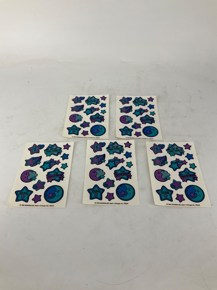 LOT OF 5 Vintage 1984 Morgan Mark 1 Stars Moon Scratch N Sniff Tattoo Sticker