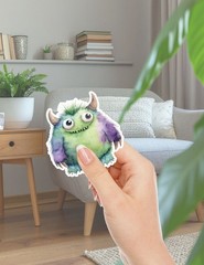 Green Purple Monster Die Cut Vinyl Stickers Set Scrapbooking Laptop Waterbottle