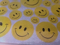 Smiley Face Stickers 71 Ct Lot Of 10 Yellow Metallic Sparkle 710 Total Count