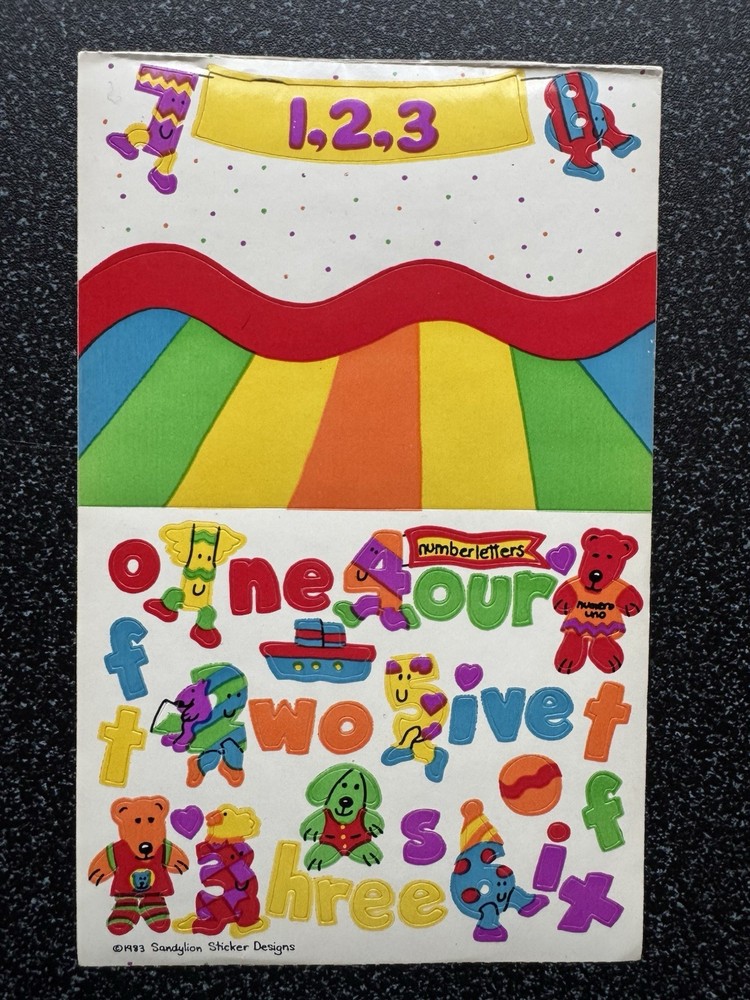 Vintage Sandylion Maxi Activity Sticker Sheet 80s 1.2.3