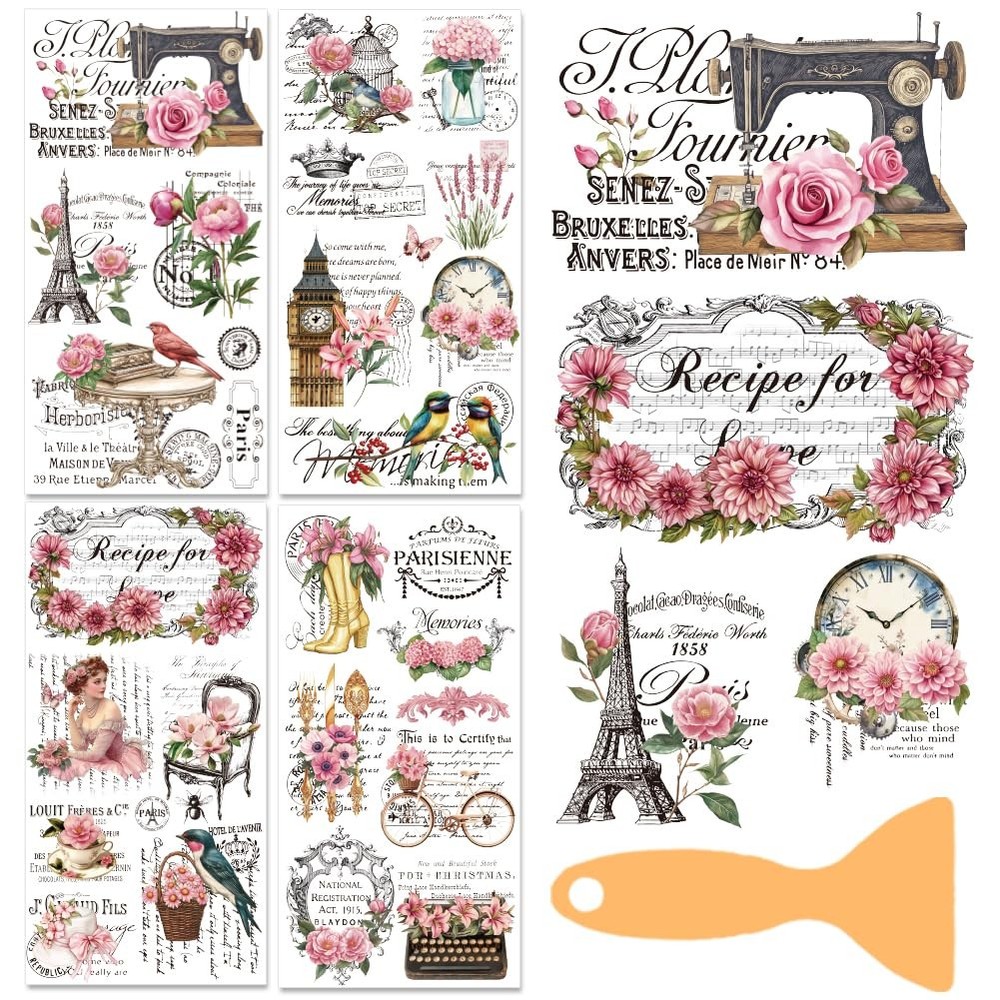 BEUNITONE 4 Sheets Flower Rub on Transfers for 12 x 6 inches, multicolor