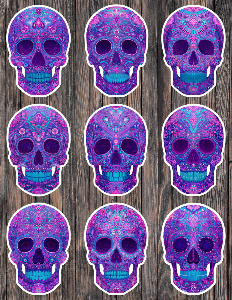 Purple Sugar Skull Die Cut Vinyl Stickers Scrapbooking Laptop Waterbottle