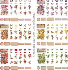 Vintage Flower Fairy Stickers 300Pcs Lot, 6 Packs Butterfly Fantasy Transparent