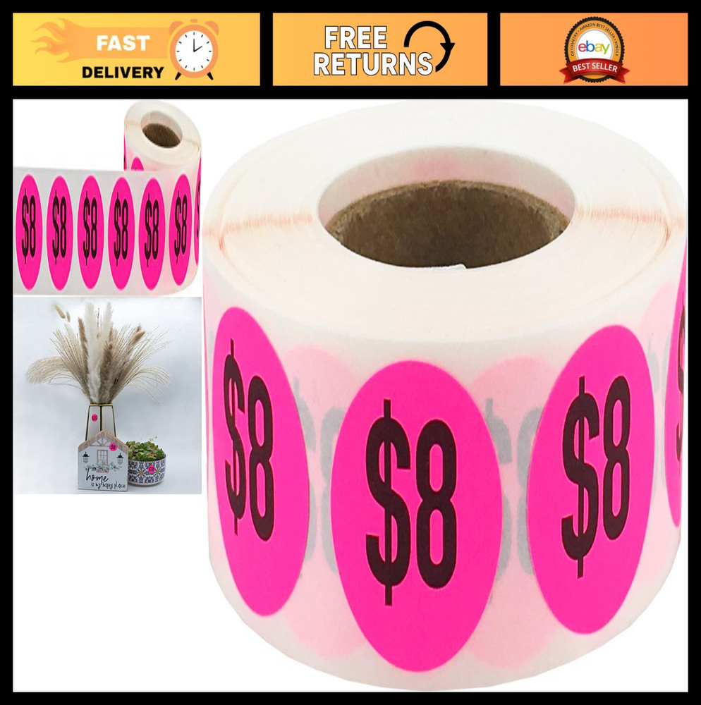 Fluorescent Pink Price Stickers – 500 Adhesive Round Dots, 0.75 Inch, Sale Tags