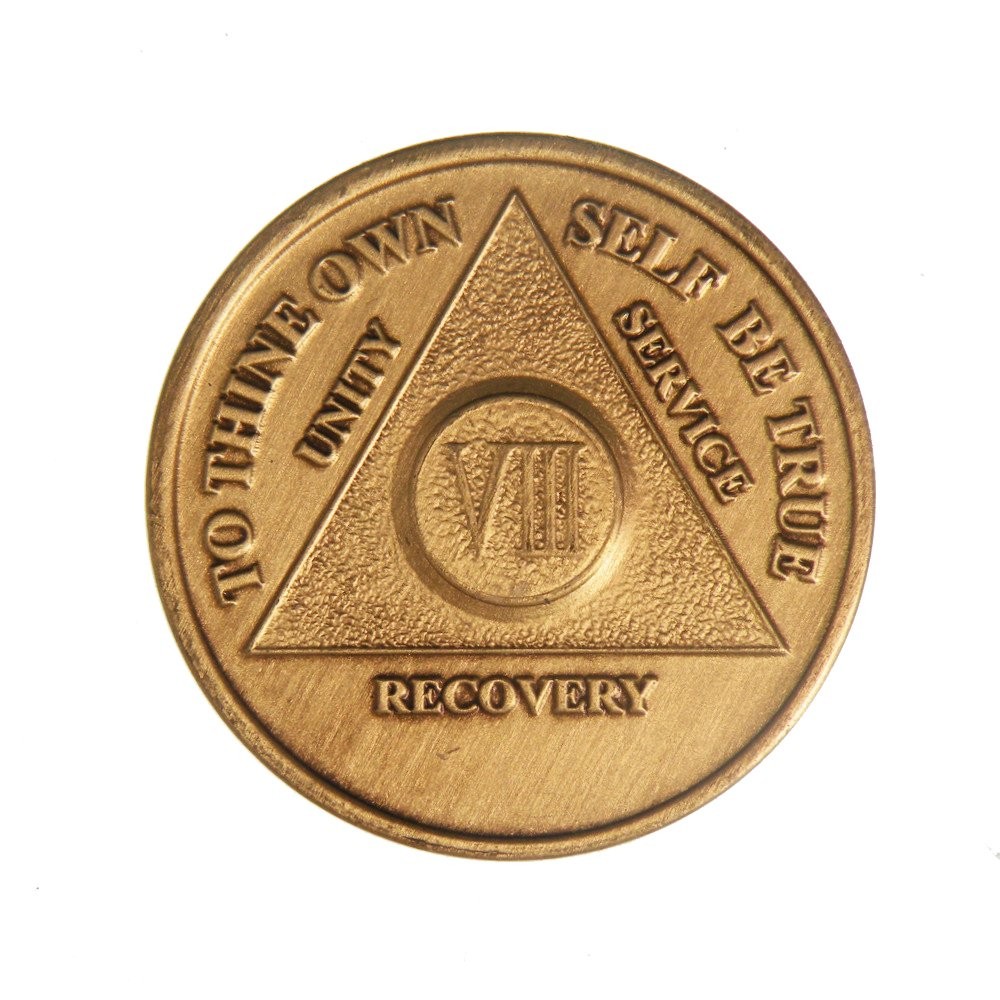 8 Year AA Medallion Traditional Bronze Raised Center Sobriety Token Chip