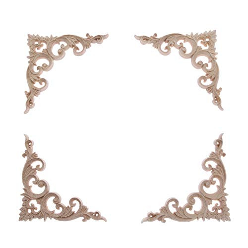 Wood Appliques Decorative Wood Onlays for Furniture, 4Pcs Unpainted DIY Retro